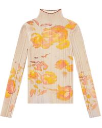 DIESEL - Ribbed Wool Turtleneck Top With Floral-Print - Lyst