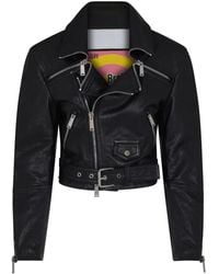 DSquared² - Cropped Leather Biker Jacket - Lyst