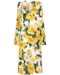 Dolce & Gabbana - Robe mi-longue à roses imprimées - Lyst