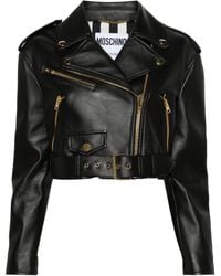 Moschino - Cropped Leather Biker Jacket - Lyst