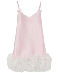 Self-Portrait - Vestido Corto Con Ribete De Plumas Y Lazo - Lyst