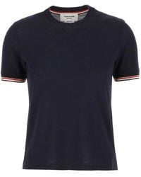Thom Browne - Rwb Stripe Short-Sleeve Fine-Knit T-Shirt - Lyst