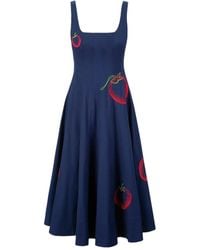 STAUD - Wells Tomato-embroidered Midi Dress - Lyst