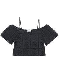 Ganni - Broderie Anglaise Cropped Top - Lyst