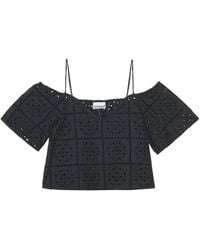 Ganni - Cropped-Oberteil Mit Lochstickerei - Lyst
