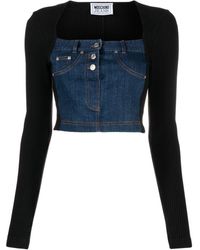 Moschino Jeans - Panelled Denim Knitted Crop Top - Lyst