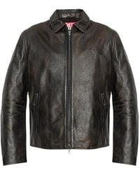 DIESEL - L-Amar-Wrd Leren Jack Met Logo-Reliëf - Lyst