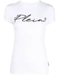 Philipp Plein - Script Logo Crystal-Embellished T-Shirt - Lyst