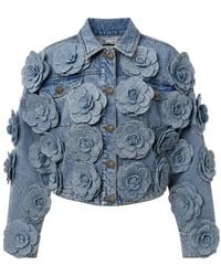 Philipp Plein - Cropped Denim Jacket All-Over Roses - Lyst