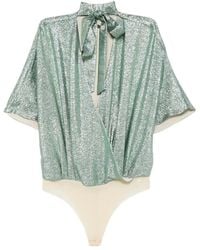 SIMONA CORSELLINI - Glitter-Effect Wrap-Style Bodysuit - Lyst