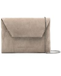 Brunello Cucinelli - Suede Clutch With Engraved Front Logo - Lyst