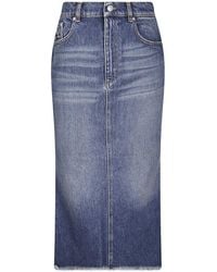 MATIERES FECALES - Frayed-Hem Midi Denim Skirt - Lyst