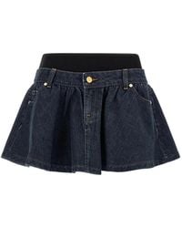7 For All Mankind - Flared Denim Miniskirt With Waistband - Lyst