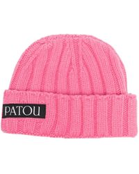 Patou - Logo-patch Ribbed-knit Beanie - Lyst