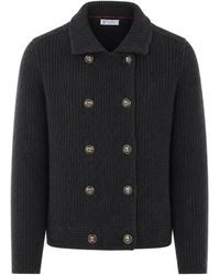 Brunello Cucinelli - Cashmere Half English-Rib Mariner Cardigan - Lyst