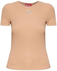 DIESEL - T-Ele-Long-Od Logo-Plaque Ribbed T-Shirt - Lyst