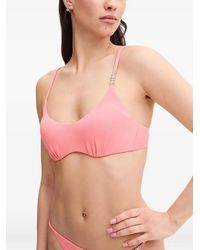 Guess - Logo-Embellished Ruched Bikini Top - Lyst