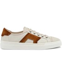 Santoni - Canvas Sneakers Met Suède Vlak - Lyst