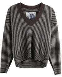 Ziggy Chen - Horizontal-Stripe V-Neck Sweater - Lyst
