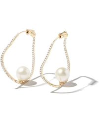 Mateo - 14kt Yellow Gold Wave Diamond And Pearl Hoop Earrings - Lyst