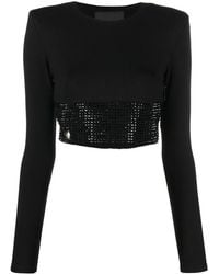 Philipp Plein - Crystal-Embellished Cropped Long-Sleeved Top - Lyst