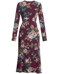 Erdem - Midi Cady Floral-Print Long-Sleeve Dress - Lyst