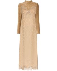 Stella McCartney High Neck Lace Velvet Silk Blend Dress - Naturel