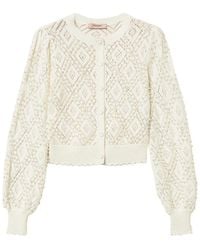 Twinset - Diamond-Pattern Faux-Pearl Cardigan - Lyst
