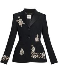 Erdem - Grain De Poudre Blazer Met Puntige Revers En Borduurwerk - Lyst