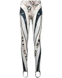 Mugler - Snakeskin-Print Sheer-Tulle Panelled Leggings - Lyst