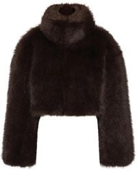 ROTATE BIRGER CHRISTENSEN - Faux-Fur Cropped Jacket Dark - Lyst