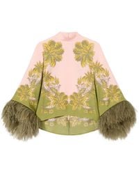 La DoubleJ - Swathe Placée Make An Exit Zijde-Twill Top Met Veren - Lyst