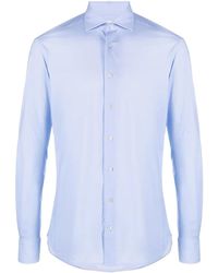 Traiano Milano - Light Blue Polyester Button-Up Shirt - Lyst