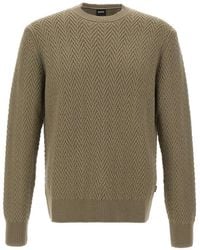 BOSS - Trui Met Visgraatpatroon En Ronde Hals - Lyst