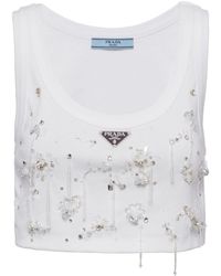 Prada - Crystal-embroidered Ribbed Tank Top - Lyst