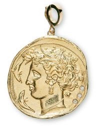 Azlee - 18kt Yellow Gold Large Goddess Diamond Coin Pendant - Lyst