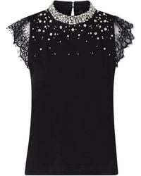 Liu Jo - T-Shirt With Lace And Rhinestones - Lyst