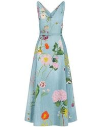 Oscar de la Renta - Botanical-Print Belted Midi Dress - Lyst