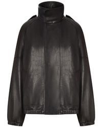 Saint Laurent - High-Neck Oversized Leather Jacket - Lyst