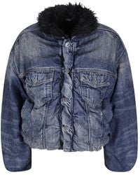 DIESEL - Faux-Fur Trim Padded Denim Jacket - Lyst
