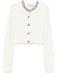 Self-Portrait - Cropped Sweater With Beaded Trim - Lyst