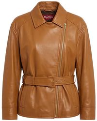 Max Mara - Giusto Belted Leather Biker Jacket - Lyst