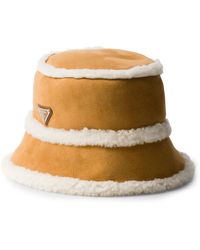 Prada - Suede Shearling Bucket Hat - Lyst