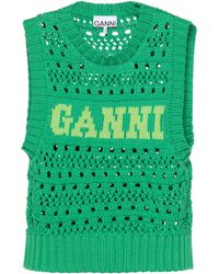 Ganni - Gilet en tricot de point ouvert avec logo - Lyst