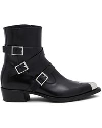 Alexander McQueen - Buckled Leather Ankle Boots - Lyst