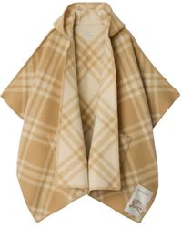 Burberry - Hooded Check Wool Cape - Lyst