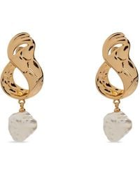 Self-Portrait - Pearl-Pendant Hammered-Effect Drop Earrings - Lyst
