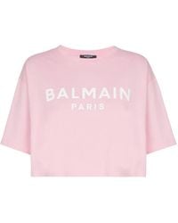 Balmain - Camiseta corta con logo estampado - Lyst
