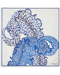Ferragamo - White And Blue Silk Foliage Foulard - Lyst