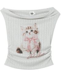 B+ AB - Cat-Print Ruched T-Shirt - Lyst
